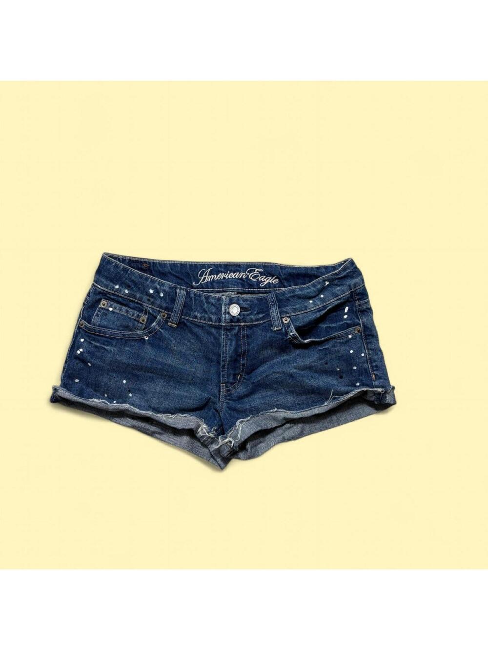 vintage y2k micro shorts american eagle blue denim shorts white paint splats